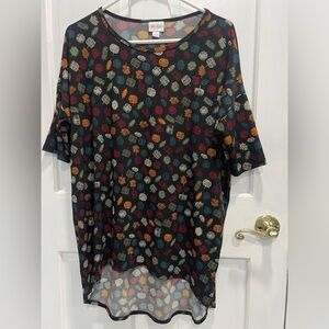 LULAROE Irma Hi Low Black Multi Tunic Top Shirt SIZE SMALL Oversized PreLoved
